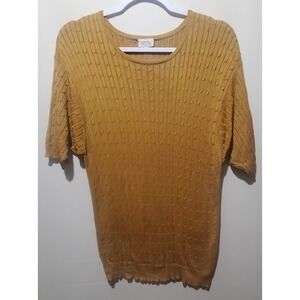 100% Silk Shirt Short Sleeve Top Gold Large